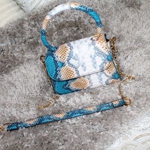 MINI SNAKE PRINT CROSSBODY (BLUE & GOLD)